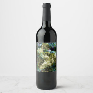 Cool, unique, trendy digital art of flower pattern wine label