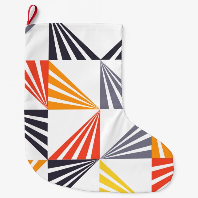 Cool, unique, trendy, urban, colourful triangles large christmas stocking (Front)