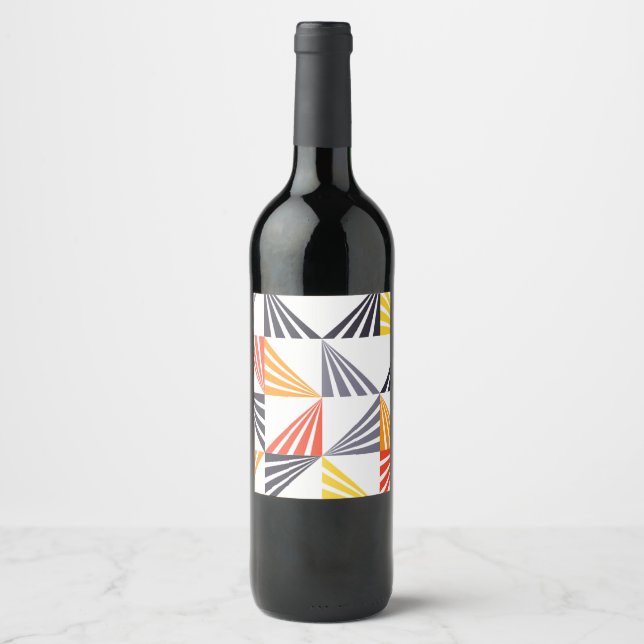 Cool, unique, trendy, urban, colourful triangles wine label (Front)