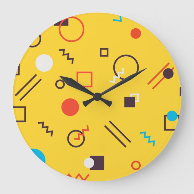 Cool, unique, trendy, urban geometric Memphis Large Clock (Front)