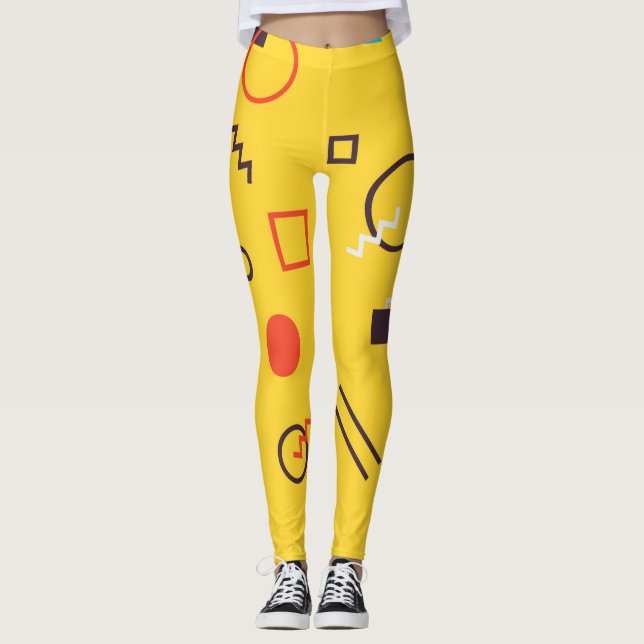 Cool, unique, trendy, urban geometric Memphis Leggings (Front)