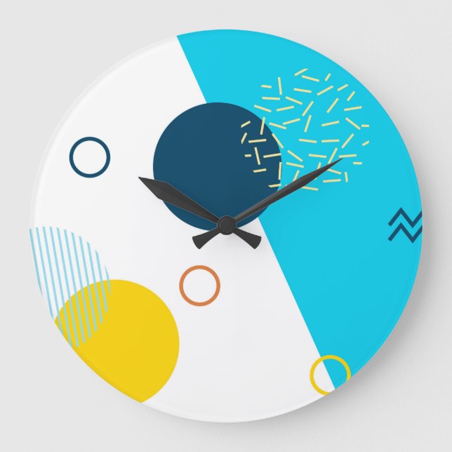 Cool, unique, trendy, urban, Memphis illustration Large Clock (Front)