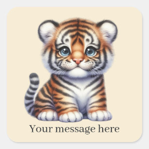 Cool unisex baby tiger add message  square sticker