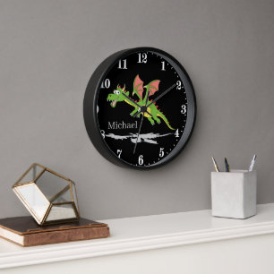 cool unisex dragon add name kids clock