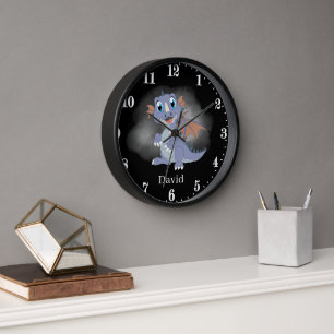 cool unisex dragon add name kids Large Clock