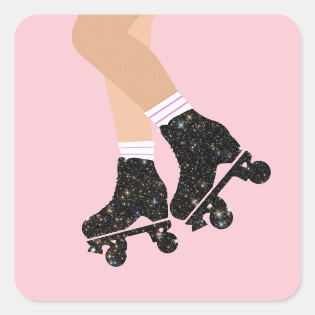 Cool Universe Roller Skates Derby Skater Pink Square Sticker (Front)