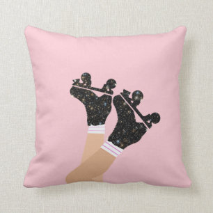 Cool Universe Roller Skates Derby Skater Pink  Throw Pillow