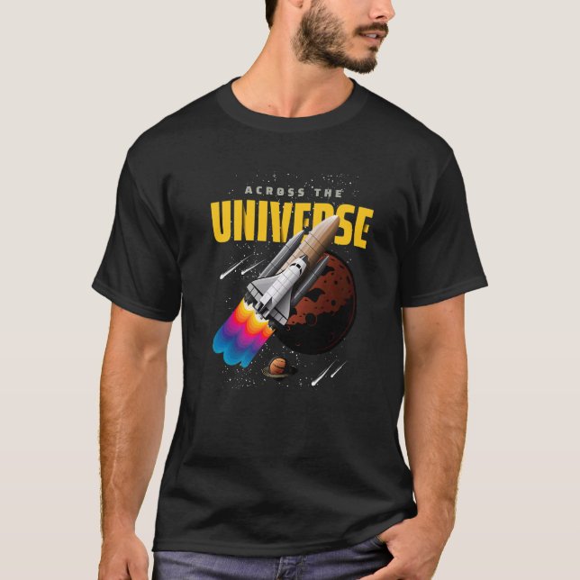 Cool Universe Space Shuttle Illustration Graphic D T-Shirt (Front)