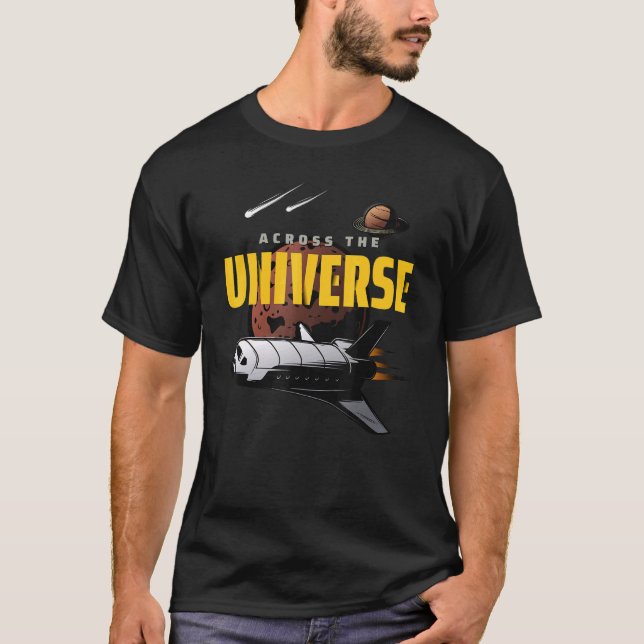 Cool Universe Space Shuttle Illustration Graphic D T-Shirt (Front)