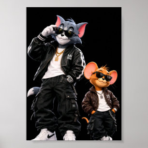 Cool Urban Cat & Mouse Poster - Hip Hop Streetwear