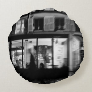 Cool, urban modern Parisian night photo Round Pillow