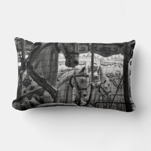 Cool, urban, modern photo of horses of carousel lumbar pillow