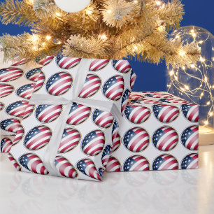 Cool US Flag Globe with Blue Gold and Silver Frame Wrapping Paper