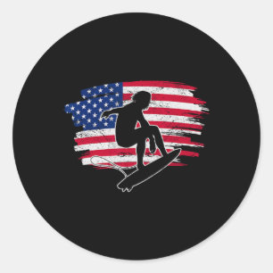 Cool Us Surfing 4th Of July American Flag Surfer Classic Round Sticker