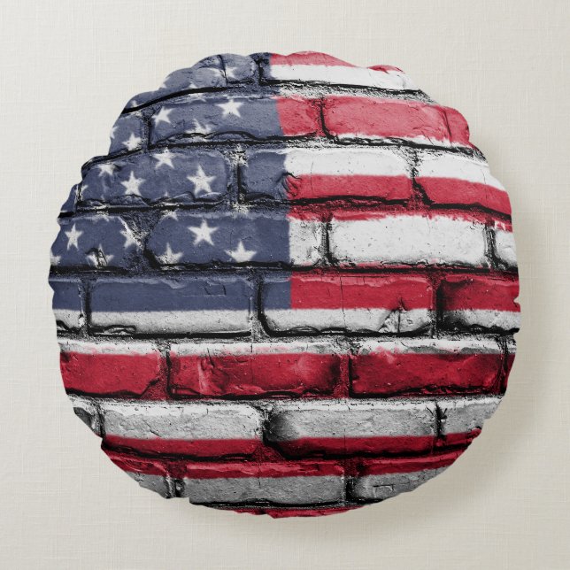 Cool USA Flag Design Round Pillow (Front)