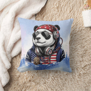 Cool USA Panda – Patriotic Red, White & Blue Panda Throw Pillow
