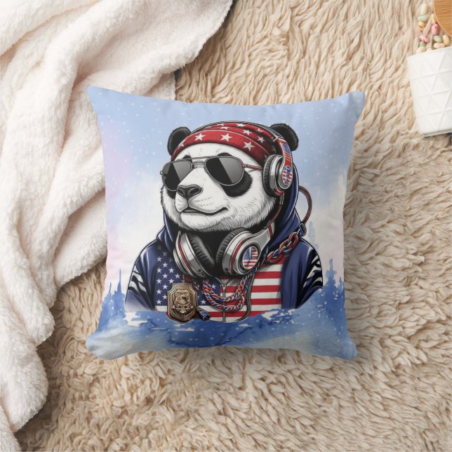 Cool USA Panda – Patriotic Red, White & Blue Panda Throw Pillow (Blanket)