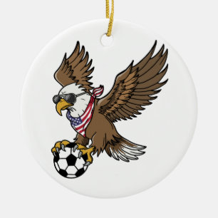 Cool USA Soccer Eagle Sunglasses Vintage Patriotic Ceramic Ornament