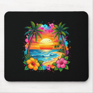 Cool Vacation Summer Retro Sunset Palm Tree Mouse Pad