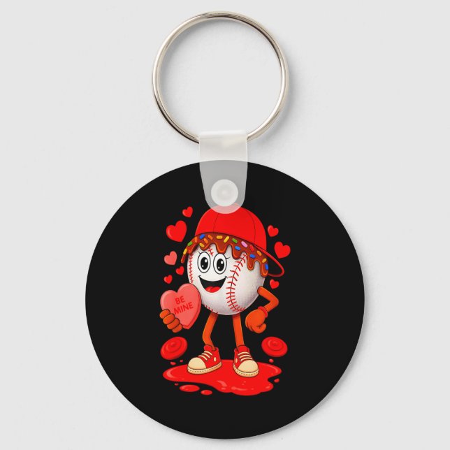 Cool Valentine Baseball Player Hearts Dripped Equi Keychain (Front)