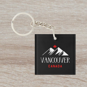 Cool Vancouver Canada Mountains Maple Leaf Dark Keychain