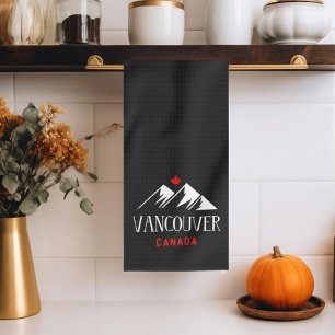 Cool Vancouver Canada Mountains Maple Leaf Dark Kitchen Towel