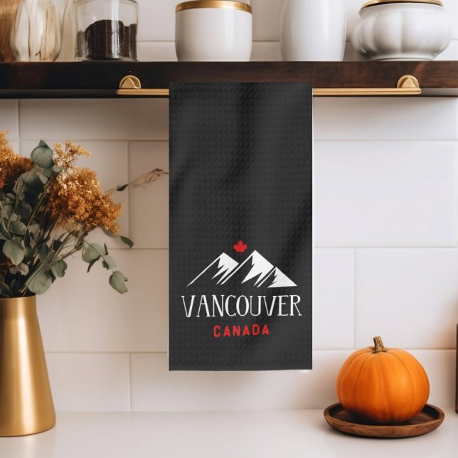Cool Vancouver Canada Mountains Maple Leaf Dark Kitchen Towel (Creator Uploaded)