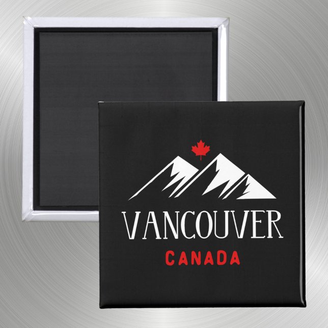 Cool Vancouver Canada Mountains Maple Leaf Dark Magnet (Creator Uploaded)