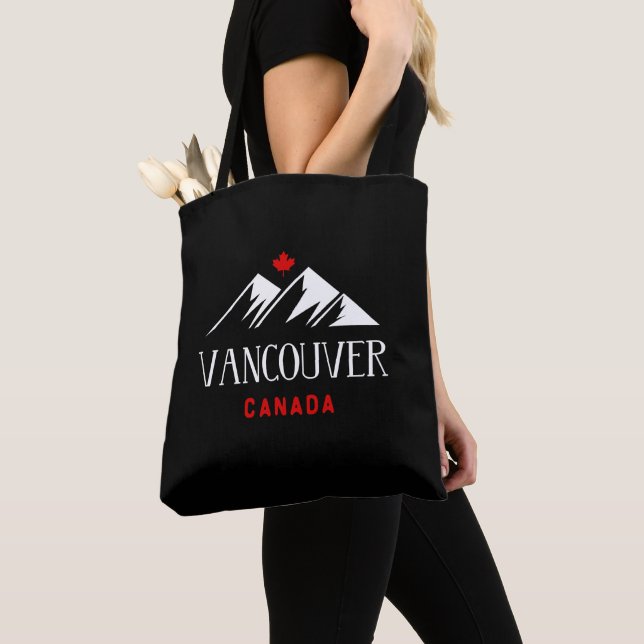 Cool Vancouver Canada Mountains Maple Leaf Dark Tote Bag (Close Up)