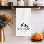 Cool Vancouver Canada Mountains Maple Leaf Kitchen Towel<br><div class="desc">Shows three mountain peaks, Vancouver and Canada below, and a Canadian maple leaf above. Vancouver is the largest city in western Canada and has access to many ski mountains. Cool, slick black and red design, both retro and modern at the same time. For people who love Vancouver, British Columbia, and...</div>