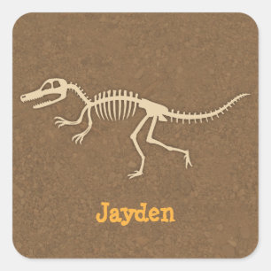 Cool Velociraptor Dinosaur Bones Boys Personalized Square Sticker