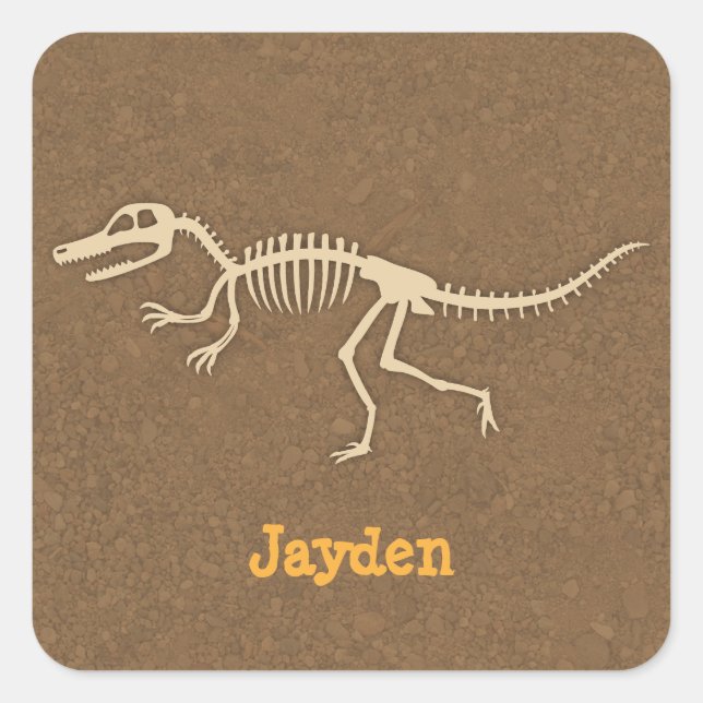 Cool Velociraptor Dinosaur Bones Boys Personalized Square Sticker (Front)