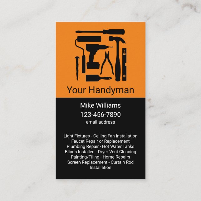 Cool Vertical Handyman Carte de visite Modèle (Devant)