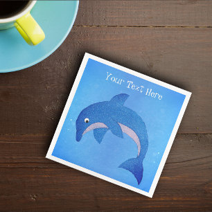 Cool Vibrant blue White Sparkle Dolphin Jumping Napkin
