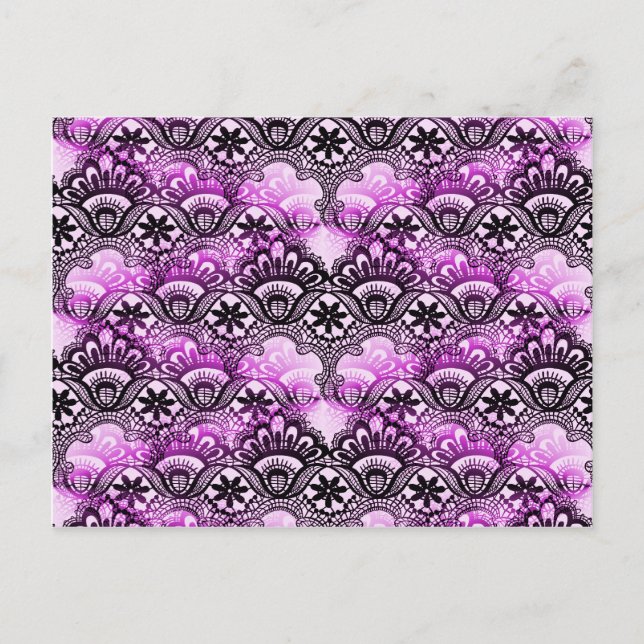 Cool Vibrant Distressed Purple Lace Damask Pattern Postcard (Front)