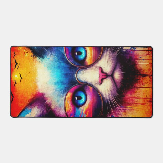Cool Vibrant Illustrated Cat Desk Mat (Recto)