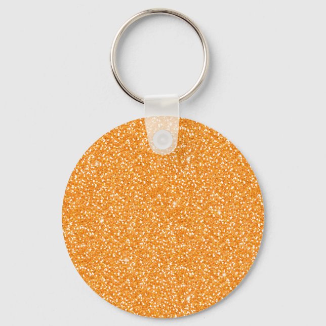 Cool vibrant neon bright orange faux glitter keychain (Front)
