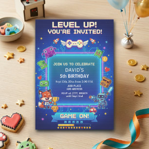 Cool Video Games 5th Birthday Party Invitation