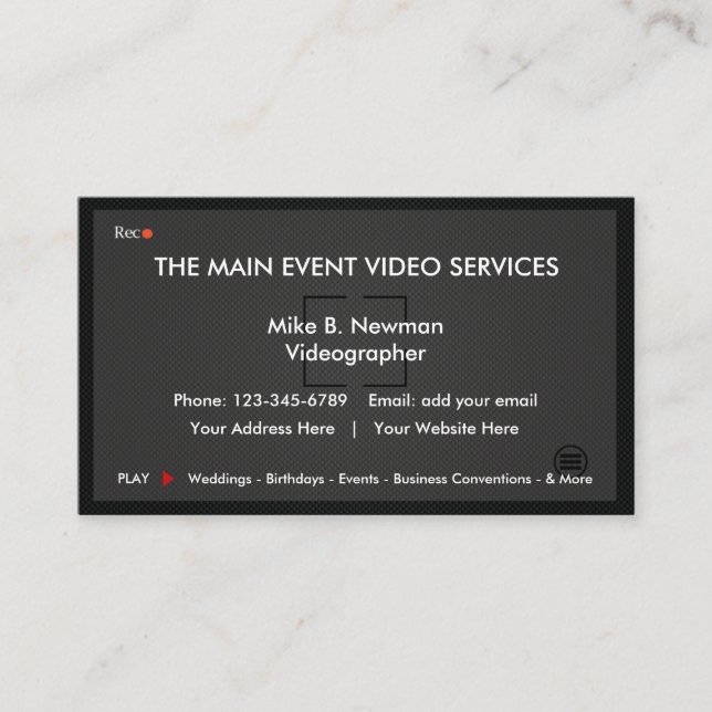 Cool Videographer Business Cards (Front)