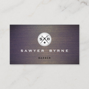 Cool Vintage Barber Monogram Scissors Logo Wood Business Card