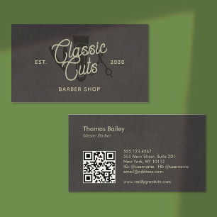 Cool Vintage Barber Shop QR Code Business Card
