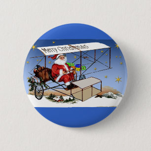 Cool Vintage Biplane Santa Claus 2 Inch Round Button