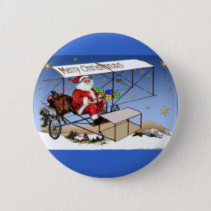 Cool Vintage Biplane Santa Claus 2 Inch Round Button
