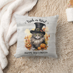 Cool Vintage Cat Rustic Halloween Personalized Throw Pillow