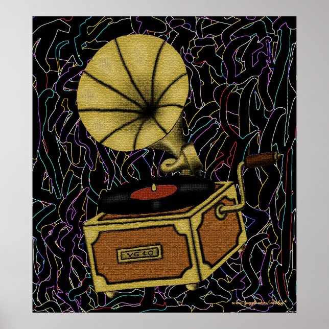 Cool vintage gramophone art poster design (Front)