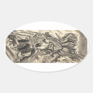 Cool vintage japanese demon samurai fight tattoo oval sticker