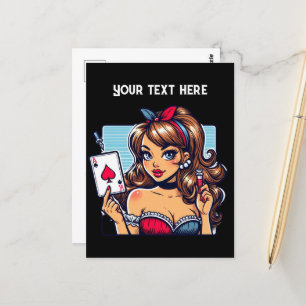 Cool vintage lady poker postcard