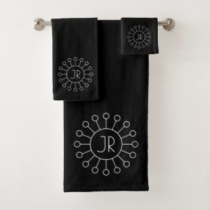 Cool Vintage Logo Style Monogram   Black & White Bath Towel Set