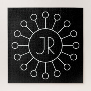 Cool Vintage Logo Style Monogram Black & White Jigsaw Puzzle