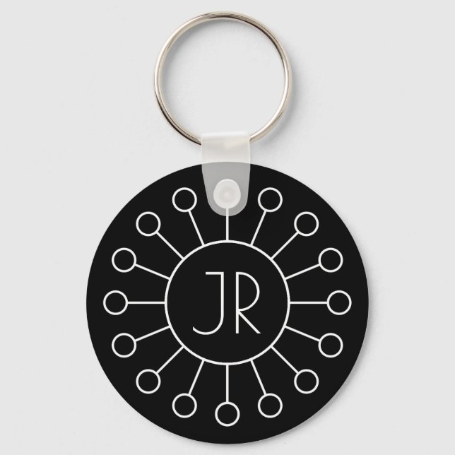 Cool Vintage Logo Style Monogram | Black & White Keychain (Front)
